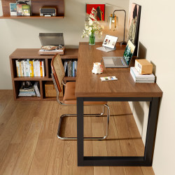 Corner Desk Bookshelf Bookcase Integrated Student Home Study Desk Bedroom Writing Desk Mid-Century Style L-Shaped Computer Desk
