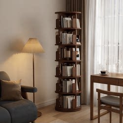 Solid Wood Rotating Bookshelf 360-Degree Floor-Standing Storage Rack Corner Integrated Wall-Mounted Bookcase Living Room Book Storage Cabinet