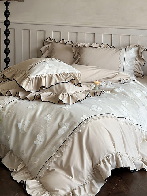 Luxury 4pcs European Jacquard Embroidery Pure Cotton Thickened Bedspread Wedding Room Bedding Quilt Cover Pillowcase