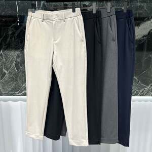 
European high-end summer men's casual trousers, fashionable and personalized solid color business versatile thin slim-fit trousers for small feet