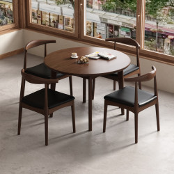 Solid Wood Small Round Table Dining Table, Simple and Casual Balcony Meeting Table, Commercial Coffee Shop Restaurant Milk Tea Shop Table and Chair Set