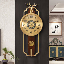 New Chinese-Style Brass Wall Clock for Home Living Room Decoration, Perpetual Calendar Clock, Wall-Mounted Light Luxury Silent Quartz Clock