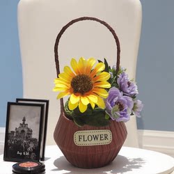 Imitation Rattan Hand-Held Flower Basket, Hand-Woven Flower Shop Imitation Wicker Flower Basket, Home Living Room Decoration, Pastoral Style Basket