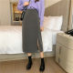 Large size women's high waist irregular skirt with slit mid-length skirt for women in autumn and winter fat mm versatile slimming one-step skirt