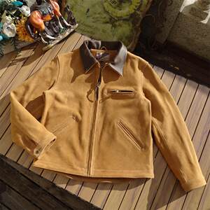 
Detroit style suede leather Amei Kaji American retro workwear men's genuine leather jacket