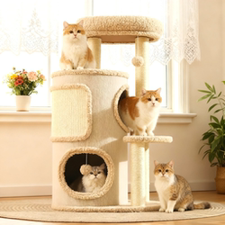 Multi-Layer Cat House Cat Climbing Frame for Winter, Suitable for Small Apartments, Does Not Take up Much Space, Play and Sleep All-In-One, Double-Layer Small Cat Tree with Tree Hole