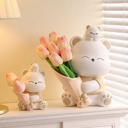 Cute Bouquet Holding Violent Bear Figurine for Entryway, Living Room, Home, Tv Cabinet Decoration, Housewarming and Birthday Gift for Girls