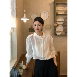 Wenran White Chic Small Lapel Shirt for Women, Spring Niche Design Shirt, Commuter Style Top