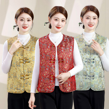 
Middle-aged and elderly people's autumn and winter style slimming and age-reducing vest tops for mothers new quilted warm national style vests