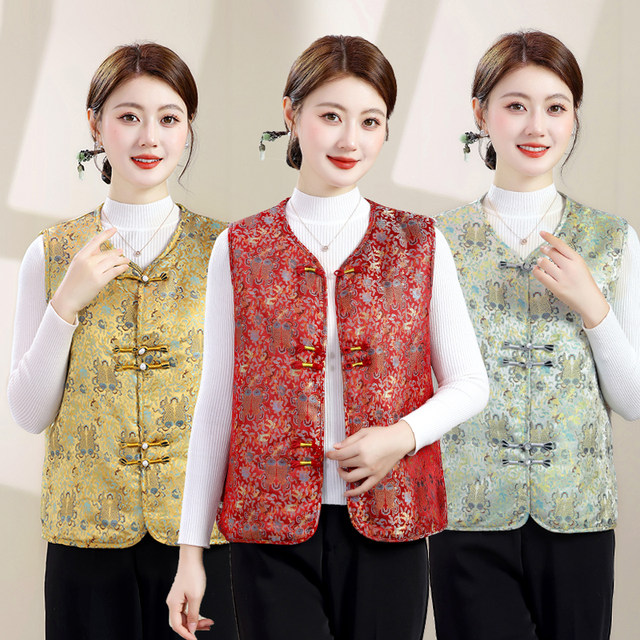 
Middle-aged and elderly people's autumn and winter style slimming and age-reducing vest tops for mothers new quilted warm national style vests