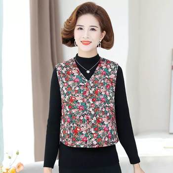 Autumn and winter flower cotton jacket for women for women horse clips with thickened fit warm vest for middle-aged and elderly people for winter grandma camel lint cotton
