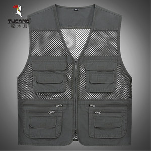 
Woodpecker Middle-aged and elderly men's vest summer casual multi-pocket vest thin mesh vest photography fishing horse clip