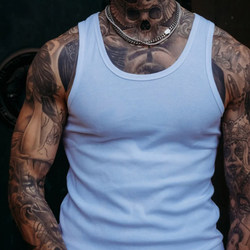 American-Style Heavy Ribbed Tank Top 300g Tight-Fitting Fitness Training Wear Pure Cotton Sleeveless Base Layer for Muscular Men