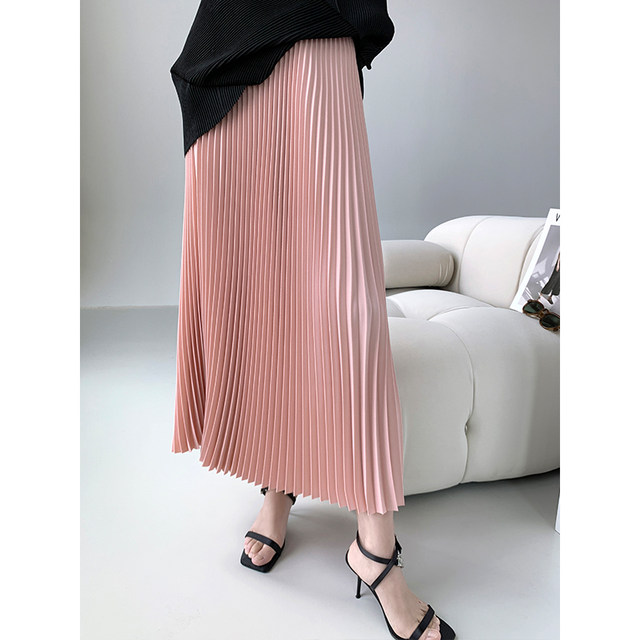 Xie Ugly High waist Slender pleated skirt Female spring and summer tide brand vertical velvet wrinkles A -line women's long skirt
