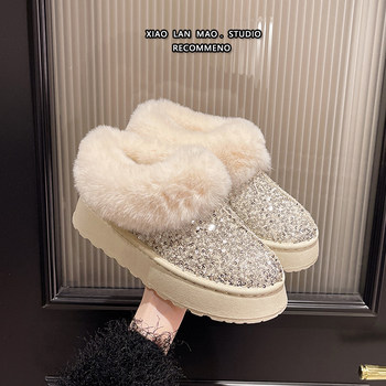 Nude boots, winter cotton boots, sequined snow boots, slip-on boots