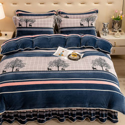 Thickened Milk Velvet Four-Piece Set, Winter Style, Double-Sided Velvet, Coral Velvet Duvet Cover, Non-Shedding, Flannel Bed Cover, 2025 New Model