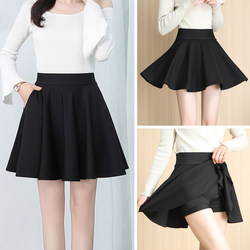 Women's Spring New High-Waisted Slimming A-Line Skirt, Petite Short Skirt, Pleated Puffy Skirt, Black Flared Skirt