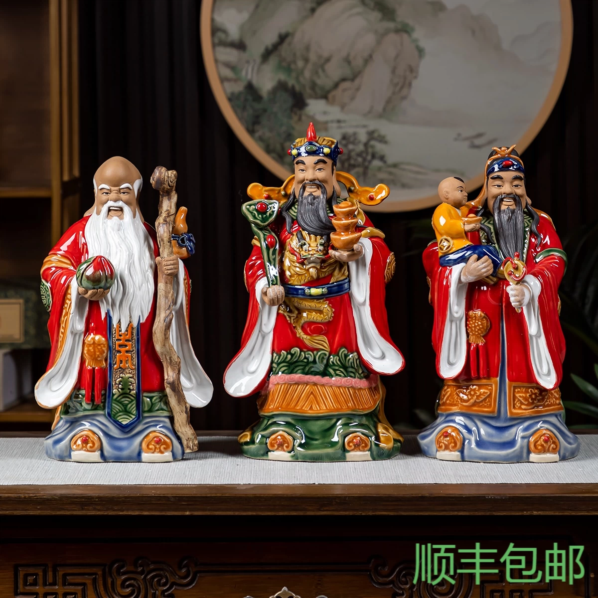 中国のセラミック仏像彫刻 福禄寿サムスン置物