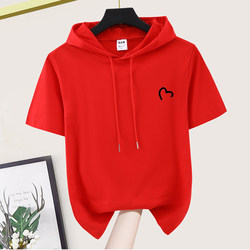 Summer 2026 New Style Pure Cotton Short-Sleeved T-Shirt for Women Large Size Hooded Loose Pure Cotton Stylish Sweatshirt Hoodie Top