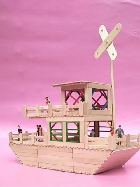 Small wooden chip pop stick DIY handmade model Boat children's toy material wood strip ice cream stick manufacturers direct sales
