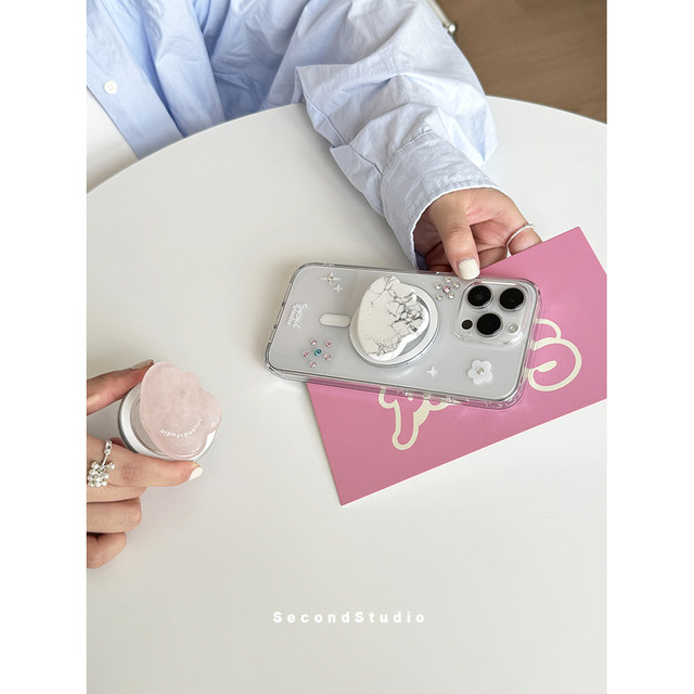 Original niche cloud stone bracket transparent shell suitable for Apple 17 promax mobile phone case magnetic 17 creative color diamond iphone16pro all-inclusive soft shell 15pro anti-fall 14/13