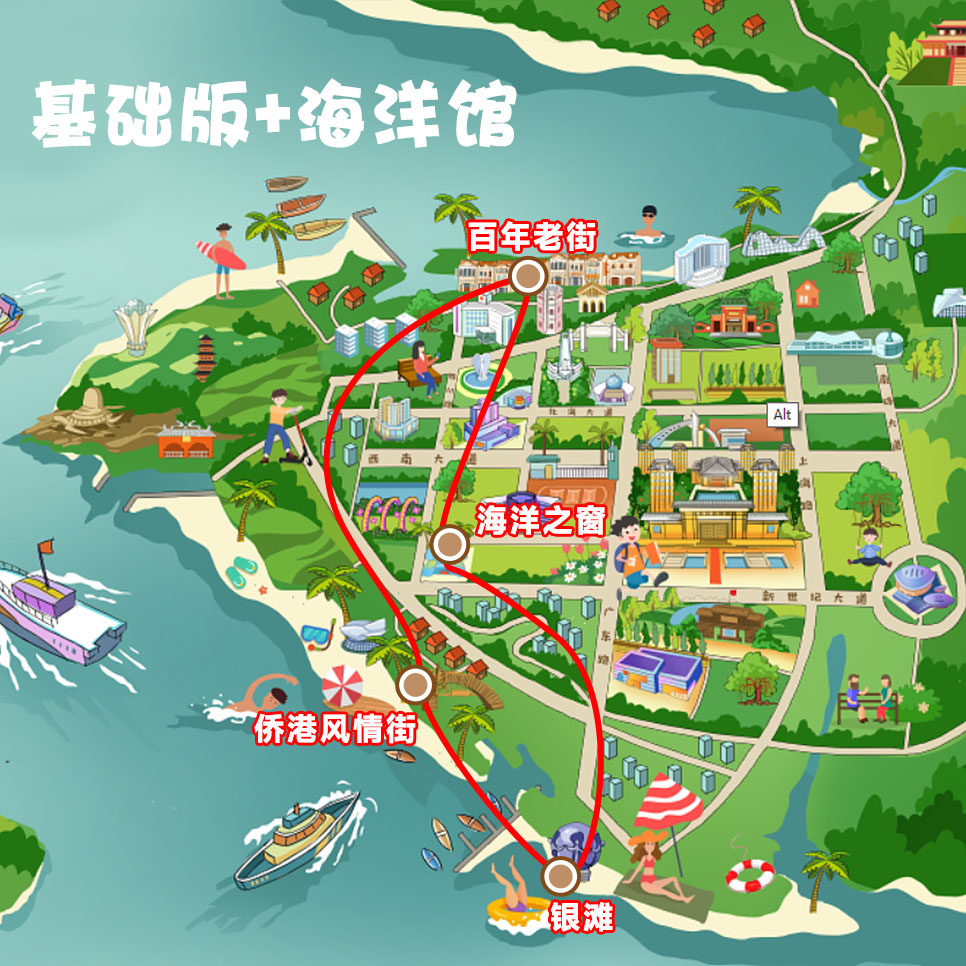 北海纯玩一日游银滩老街侨港红树林环岛游赶海沙画流下村海鲜餐