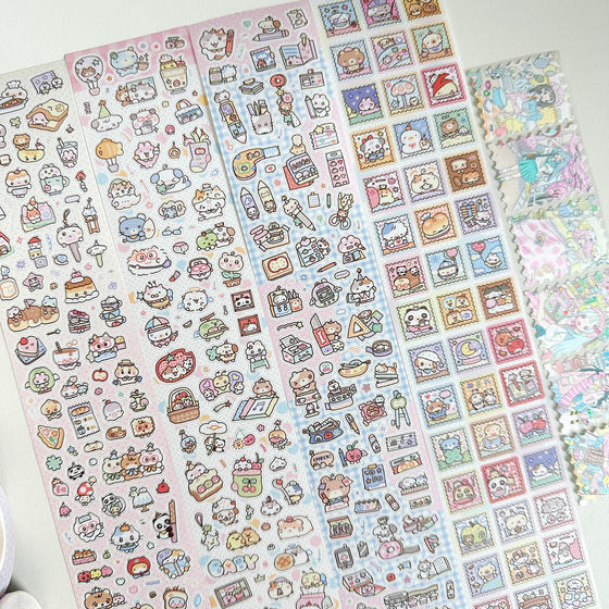 
A rabbit packed original sticker roll cute little animal stamp stickers versatile collage tape fine glitter die-cut