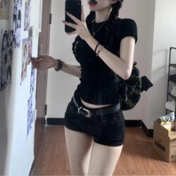 American Style Spicy Girl Y2K Sexy Black Hip-Hugging Hot Pants 2026 Summer New Slimming Elastic Denim Ultra-Short Shorts for Women