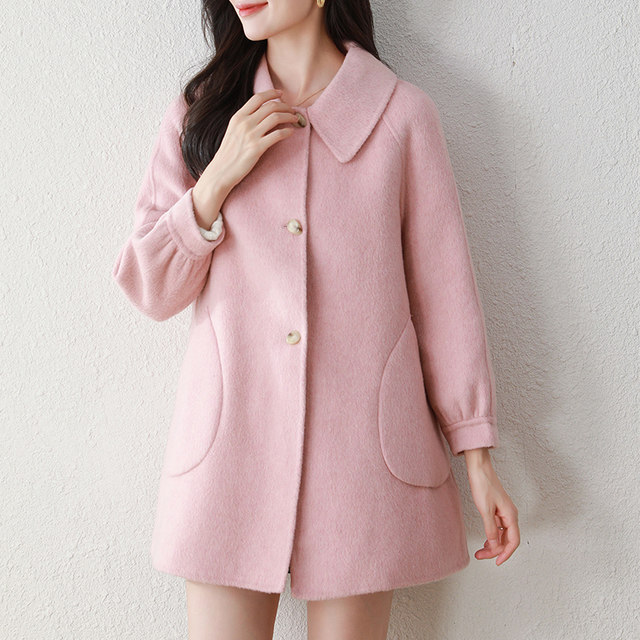 
Double-sided cashmere coat for women 2024 autumn and winter Korean mid-length high-end loose small Australian wool jacket