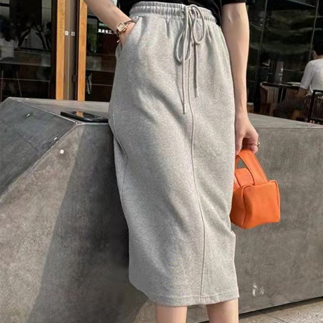 Sports long skirt Spring and summer casual solid color half skirt back slimming one -step hip skirt big size skirt
