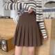 Autumn and winter brown pleated skirt for women large size high waist hip cover short skirt fat mm slim A-line skirt gray anti-exposure skirt