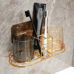 Wall-Mounted Toothbrush Holder, No-Drill Bathroom Storage, Glass Mouthwash Cup, Toothbrush Cup Set, Light Luxury