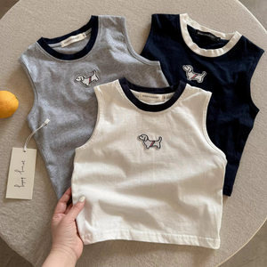 
Children's pure cotton vest new summer boys and girls fashion brand round neck color sleeveless T baby small and medium-sized children's cartoon shirt