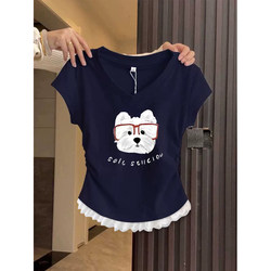 2025 Summer New Short-Sleeved Women's T-Shirt, Korean Style, Niche Design, Very Beautiful, Cinched Waist, Regular Shoulder, V-Neck Top