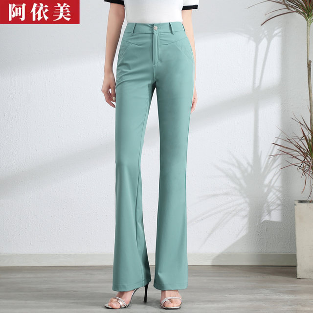 Women's thin 2025 summer new draped slim suit high waist straight bell-bottom pants casual long trousers
