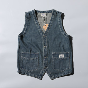 
European and American foreign trade original single denim vest sleeveless outer wear vest loose Harajuku style work jacket denim men's clothing