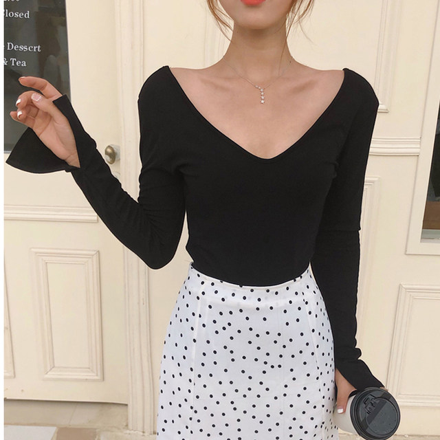 Retro off Neck Slim Solid Color Bell Sleeve