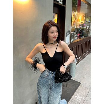 Sexy loose sexy strap with backless round neck
