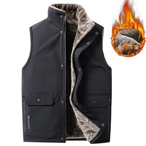 
Winter plus velvet vest men thickened warm daddy vest outdoor middle-aged casual big size windproof multi-bag shoulder