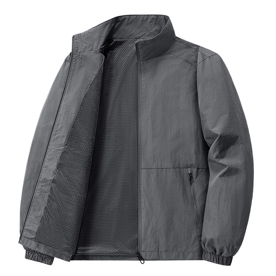 
Spring and Autumn Thin Men's Jacket Outdoor Sports Leisure Lapel Loose Large Size Multi-Pocket Middle-aged and Elderly Dad Jacket