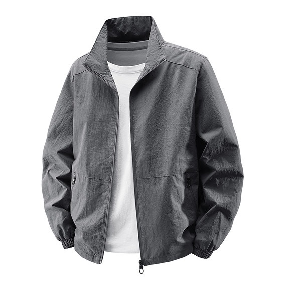 
Spring and Autumn Thin Men's Jacket Outdoor Casual Stand Collar Loose Large Size Multi-Pocket Middle-aged and Elderly Dad Jacket