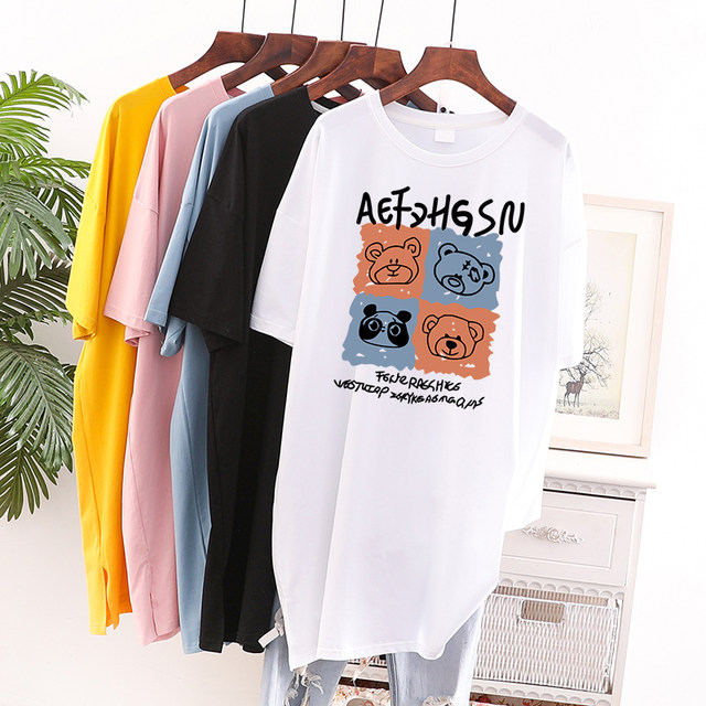 
White short-sleeved T-shirt 2021 new women's Korean version loose large size slim cartoon printed short-sleeved T-shirt skirt ins trendy