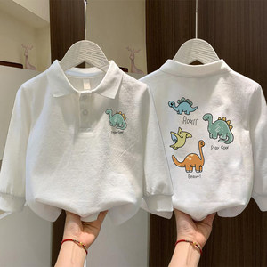 
Boys POLO shirt spring and autumn cartoon dinosaur medium-sized children's pure cotton long-sleeved T-shirt handsome baby base top