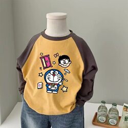 Children's Cartoon Printed Pure Cotton Long-Sleeved T-Shirt for Boys and Girls, New Spring and Autumn Style, Fashionable, Handsome, Versatile and Loose-Fitting Top