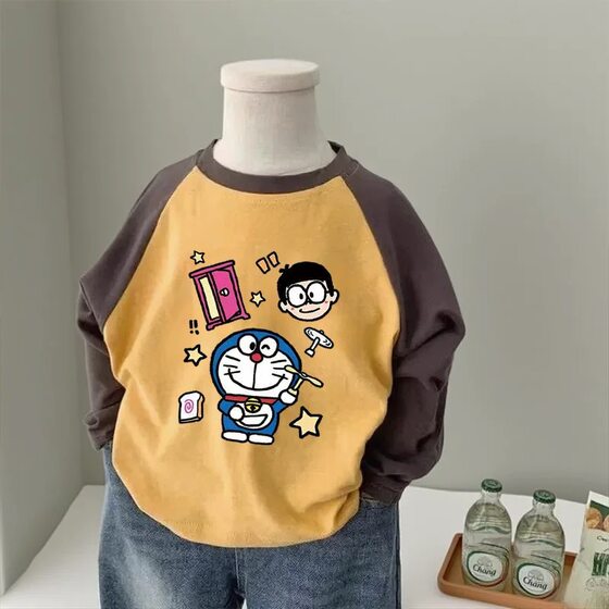
Children's cartoon printed cotton long-sleeved T-shirts for boys and girls in spring and autumn new fashionable and handsome versatile loose tops