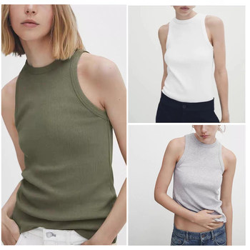 
Spanish women's 2025 summer dopamine color basic comfortable ribbed cotton I-shaped sleeveless vest for women