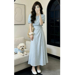 Korean-Style Unique and Beautiful Puff-Sleeve Plaid Dress for Women, 2026 New Summer Super Popular Age-Reducing Full Set