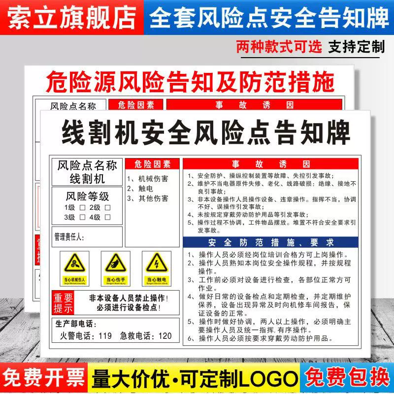 线割机安全风险点告知牌卡危险源预防措施机械设备操作标识牌标志标示