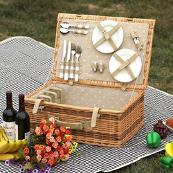 Picnic Basket, Rattan Multi-Functional Wicker Outdoor Camping Insulated Box, Spring Outing, Picnic, Camping, Party Basket with Lid