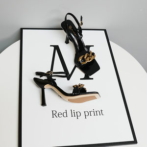 
Beige versatile buckle sandals for women 2023 summer new open-toe women's shoes stiletto metal sexy high heels